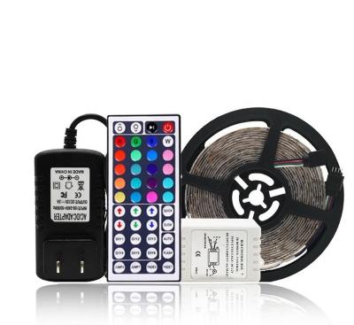 China Car or Home Decoration Architecture Shine 5M 3528 DC12V 60LEDS/M Waterproof Flexible RGB Led Strip Light Kit with 44 Key IR Remote Controller 2A Adapter for sale