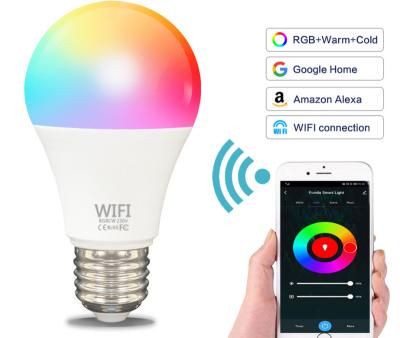 China Smart Cordless 9W 10W RGBW Dimmable E27/B22 WIFI LED Multicolor Corridor Light Bulb with Amazon Alexa Google Assistant App Control for sale