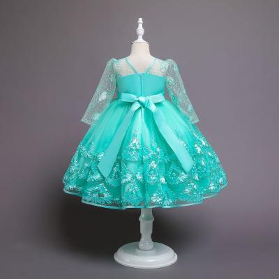 China 2022New washable long sleeve children's fleabane gauze skirt 3-10 year old girl's birthday party a wedding dress for sale