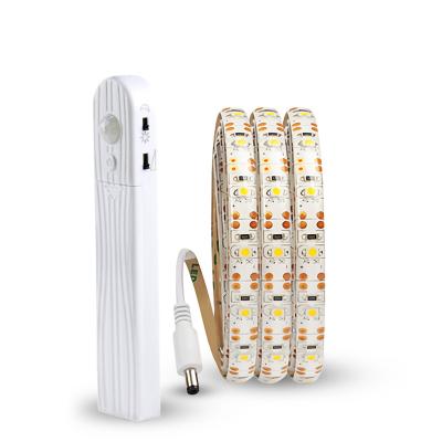 China Modern PIR Motion Sensor LED Bed Cabinet Night Light 1M 2M 3M Dimmable Flexible LED Strip Lamp DCA Battery Power For Wardrobe Staircase for sale