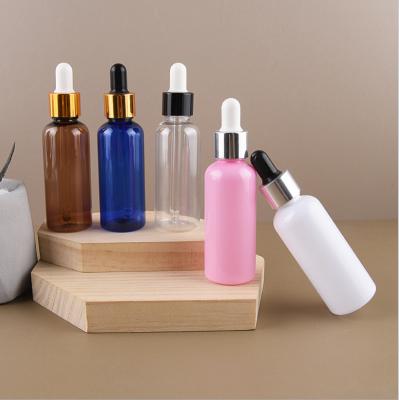 China Hot Selling 50ML Cosmetic Colorful Plastic PET Dropper Bottle Hair Essential Oil Bottle Serum Bottle for sale