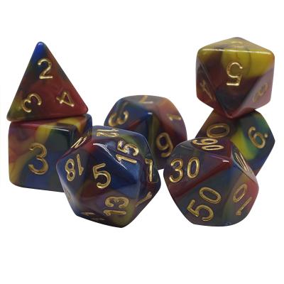 China Environment Friendly Custom 4 Color Mixing Golden Ratio Polyhedral Colorful Etched Silver Dungeons And Dragons Game Rolling Dies for sale