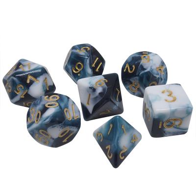 China Environment Friendly Two Tone Color Purple Gold Number Mixed White Red Green Black Blue Yellow Etched Dungeons And Dragons Game Rolling Dies for sale