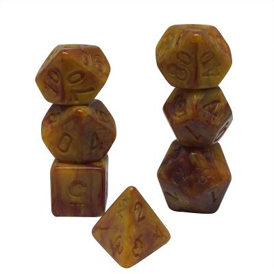 China Game die cut wholesale 7pcs brown custom polyhedral dnd rolling die set RPG engraved die set for game for sale