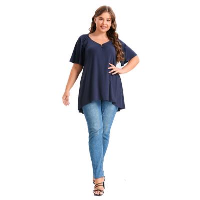 China Customized Plus Size Women's Breathable Short Sleeve V-Neck Casual Blouse OEM Manufacturer for sale