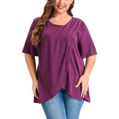 China Customized Fashionable Women Clothing Breathable Loose Sleeve Round Neck Split Side Tulip-edge Blouses OEM Manufacturer for sale