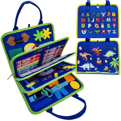 China Educational Skills Felt Early Learning Busyboard Toy Toddler Felt Cloth Kids Montessori Handbag Life Dress Sensory Busy Board for sale