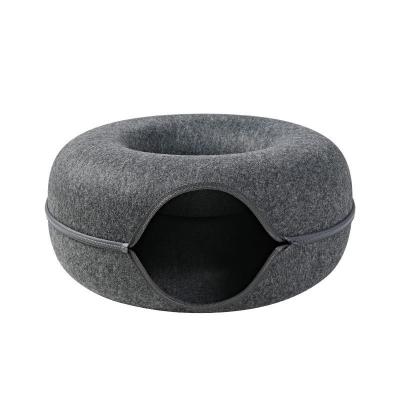 China New Design Donut Shape Felt Pet Nest Biodegradable Cat Tunnel Nest Breathable for sale