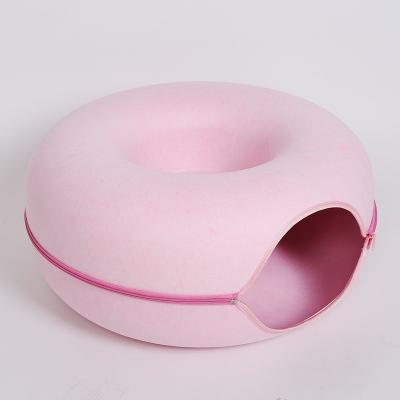 China Home Supply Felt Donut Breathable Cat Nest Zippered Cat Tunnel New Cute Double Layer Pet Nest for sale