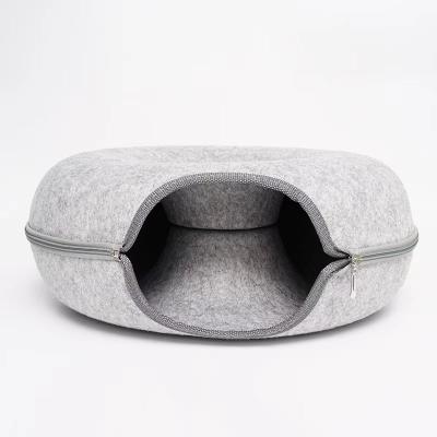 China Breathable Round Wool Felt Pet Nest Cat Tunnel Nest Gray Cat House With Removable Zipper Donut Kitten Four Seasons Cat Bed House Nest for sale