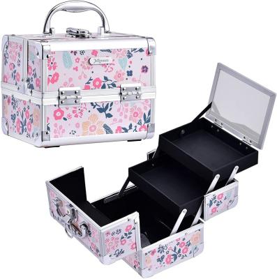 China BSCI Durable Makeup Box Vanity Case With Mirror And Lock Lockable Makeup Organizer Box Cosmetic Case for sale