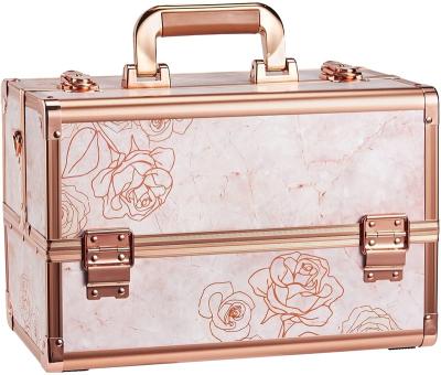 China Portable Makeup Train Case Artist Lockable Aluminum Cosmetic Durable Professional Portable Organizer Storage Box for sale