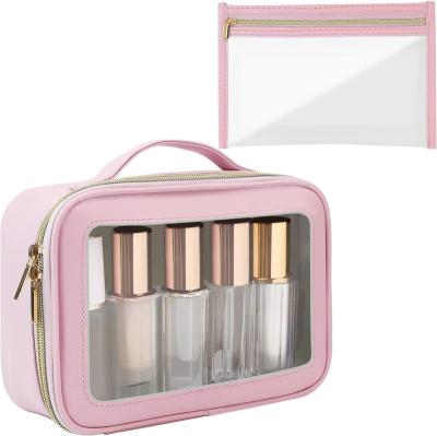 China Travel Portable Clear Cosmetic Bag Fashion Zipper Zipper PU Leather Waterproof Makeup Bag for sale