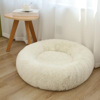 China 40CM 120CM Custom Breathable Warm Round Donut Fur Luxury Pet Bed Cat Cushion Pet Beds For Dog for sale