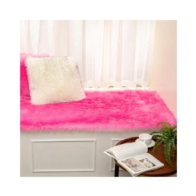 China Washable Custom Faux Sheepskin Fur Mat Artificial Floor Carpet Living Room Rug Floating Pink Window Carpet for sale