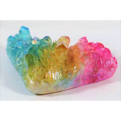 China Wholesale Natural Healing Three Color Rainbow Aura Quartz For Home Room Decoration Crystal Clusters Geodes Gemstone Titanium From China for sale