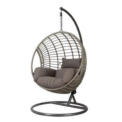 China Modern Custom Steel Outdoor PE Rattan Swing Chair Eggs Hanging Basket Chair With Cushion for sale