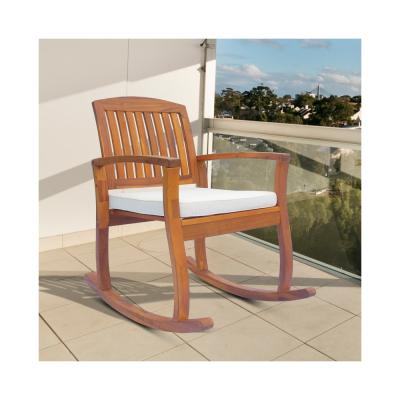 China EUROPEAN Durable Outdoor Patio Acacia Wood Rocking Chair Cushioned Reclining Seat Natural Color Chair for sale