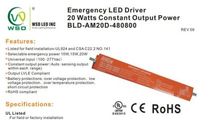 China 90 conductor de la batería de emergencia de la copia de seguridad 20 W de los minutos para las luces llevadas //BLD-AM20D-480800 en venta