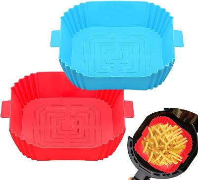 China Silicone Viable Liners Reusable Air Fryer Air Fryer Accessories For 3-5 Quart Square Food Grade Air Fryer Liner With Easy Release Handle for sale