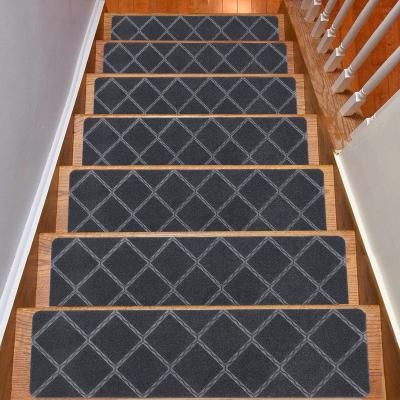 China Washable Stair Treads For Steps 15pcs Stair Treads Wood Indoor Non-Slip Stair Mat Tread Covers 8in x 30in Gray Black Coffee Covers for sale