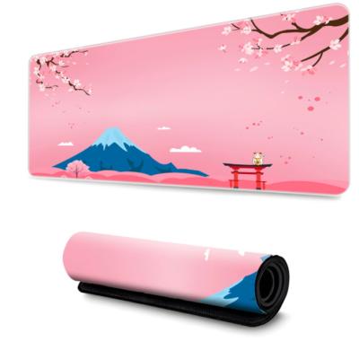 China Large Comfortable Japanese Mat Desk Pad Stitched Edges Mouse Pad Non-slip Rubber Low Mouse Pad Cherry Blossom Gaming Mouse Pad for sale