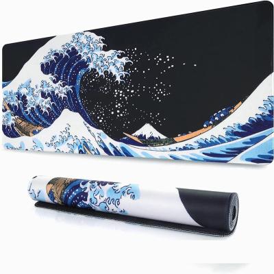 China Durable Japanese White Blue Mouse Mat Non-Slip Rubber Base Mousepad 35.4 X 15.7Inch Crane Hill Red Sun Extended Wave Large Mouse Pad for sale