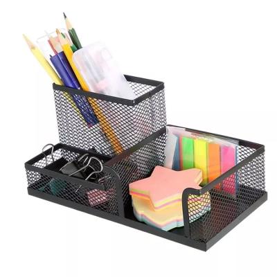 China Viable Pen Holder for Office Mesh Desk Organizers 3 Compartments Pen Organizer Pens Holder Paper Cup Holder Office Supplies Cart for sale