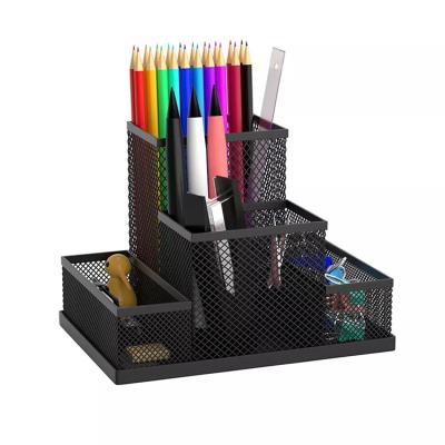 China Divided Pen Holder Metal Wire Mesh Pencil Container 4 Compartments Home Office Supplies Desk Accessory for sale