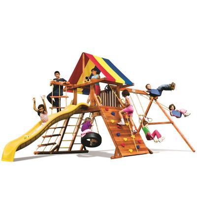 China Outdoor High Quality Garden Swing Set Outdoor Wooden Playground Backyard Theater Slide for sale