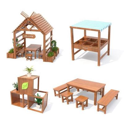 China Eco-Environmently Cheap Kindergarten Kids Furniture Wooden Outdoor Table And Chair for sale