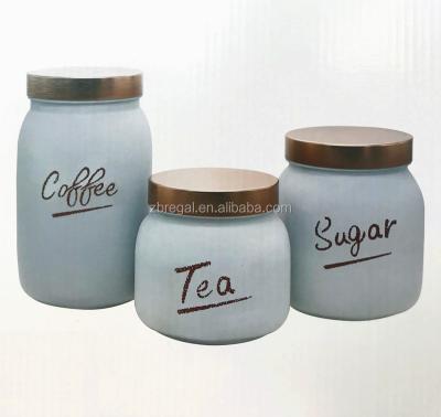 China Sustainable Tea Coffee Sugar Glass Storage Jars With Copper Color Lids for sale