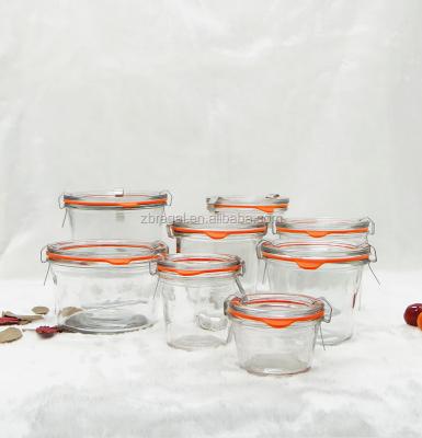 China Viable Different Sizes Glass Canning Jar With Stainless Steel Clips , Molded Jar With Stainless Steel Clamps for sale