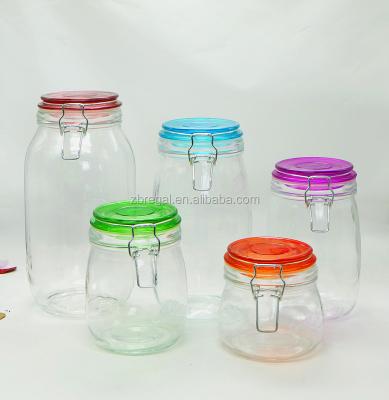 China Viable clear glass airtight preservation jars with color Li glass clip for sale