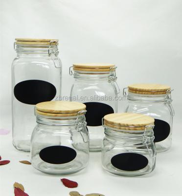 China Table Viable Black Square Airtight Storage Airtight Glass Jar With Wooden Clip Top Lid for sale