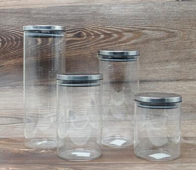 China Sustainable Borosilicate Glass Storage Jars With Stainless Steel Lid, Airtight Glass Storage Canisters For Kitchen Use for sale