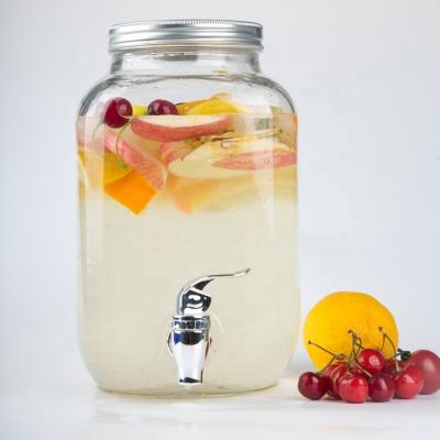 China 1 Gallon Viable Clear Square Mason Jar Glass Beverage Drink Dispenser With Tap for sale