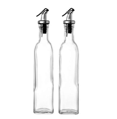 China Sustainable Oil Vinegar Medium Condiment Set , Tall Square Glass Bottle w/Stainless Steel Pourer Spout for sale