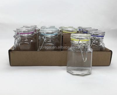 China Sustainable Mini Glass Octagon Glass Jars, Locking Lids Set Of 12 In Egg Tray Box for sale