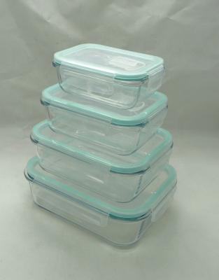 China Rectangle Food Bowl Microwavable Glass , Glass Locking Food Container With Airtight Lid for sale