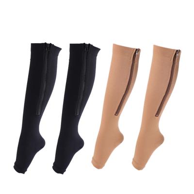 China Antibacterial Thin Open Leg Shaper Zipper Compression Socks 20-30mmhg Toe Preventing Varicose Veins Stretch Leg Knee for sale