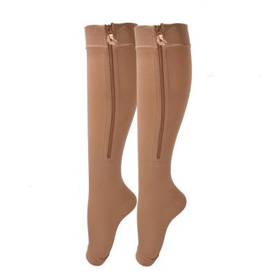 China 20-30mmhg Antibacterial Open Knee Compression Shaper Zipper High Compression Socks Toe Preventing Varicose Veins Socks for sale