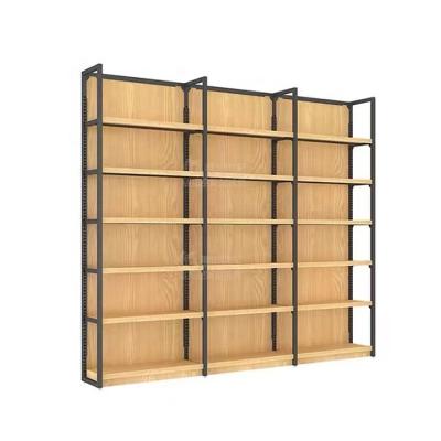 China Multi-Funciton Double-Sided Wall Shelf Retail Store Display Racks Clothes Boutique Gift Display Stand Wood Shelves for sale