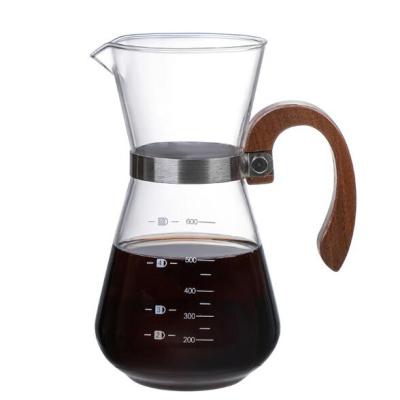 China Hot Selling 600ml Large Capacity Coffee Glass Jar With Wooden Handle Can Be Used With Filters for sale