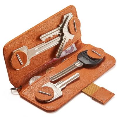 China Genuine Leather Keychain Pouch With Genuine Leather Car Key Organizer Silver Woman Car Key Holder Waterproof Card Slot For Long Key for sale