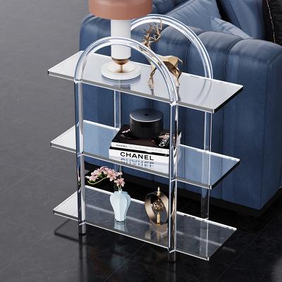 China Contemporary Acrylic Bedside Nightstand Table With Extra Shelf , Lucite Sofa Tables Casual Coffee Table for sale