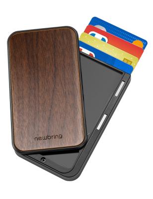 China Wooden and PC ID Credit Card Holder Anti Theft Wallet RFID Blocking Case Outside Pocket Cards Organizer Elastic Bandage Card Bags for sale