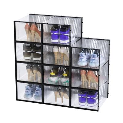 China Durable Large double-framed plastic transparent shoebox, Amazon hot folding storage box dust-proof waterproof PP basketball shoebox for sale