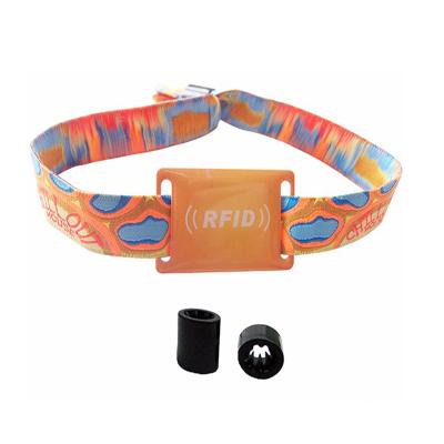 China Waterproof/Customized NFC 213 Textile Cloth Fabric NFC Wristband Woven Wristband Waterproof LOGO Reusable Active Festival Event RFID With QR Code for sale