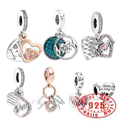 China Cute 925 Silver Mother Handwritten Heart Pendant High Quality Mother's Holiday Gift Original DIY Jewelry for Pandoraer Charm Bracelet for sale